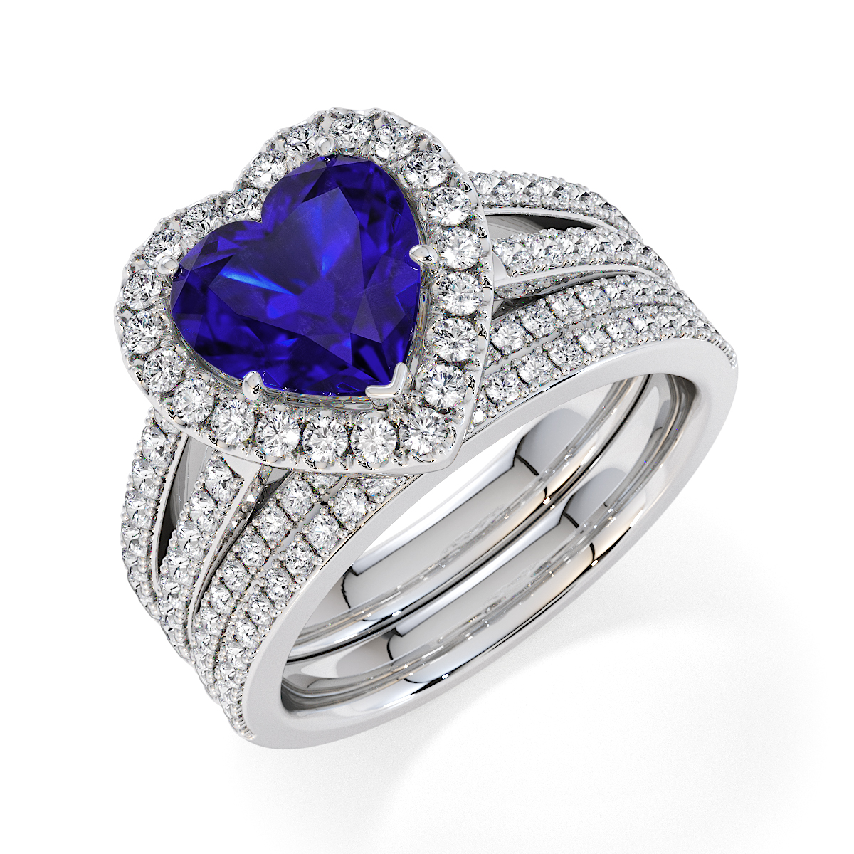 Heart Lab Blue Sapphire and Diamond Engagement Ring in Gold / Platinum