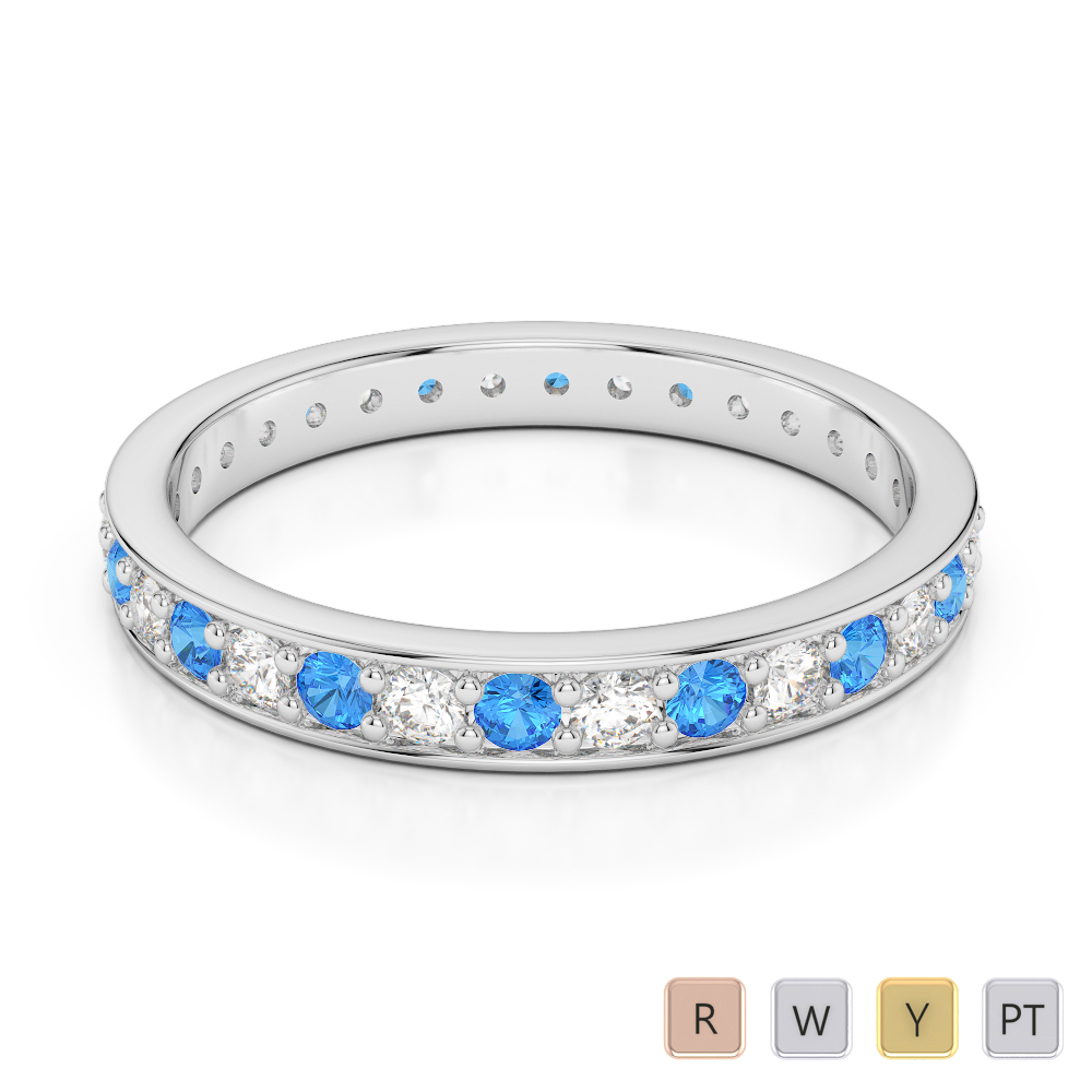 2.5 MM Gold / Platinum Round Cut Blue Topaz and Diamond Full Eternity Ring AGDR-1079