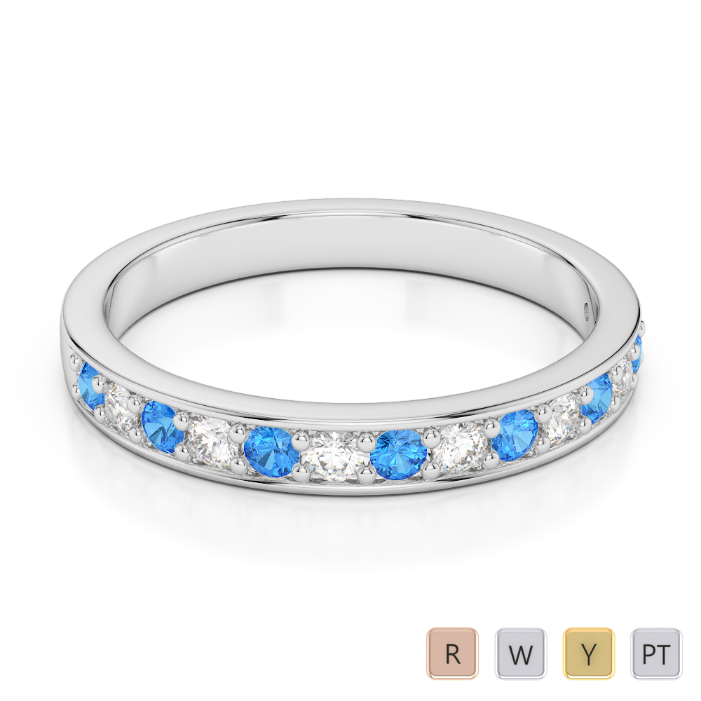 2.5 MM Gold / Platinum Round Cut Blue Topaz and Diamond Half Eternity Ring AGDR-1083