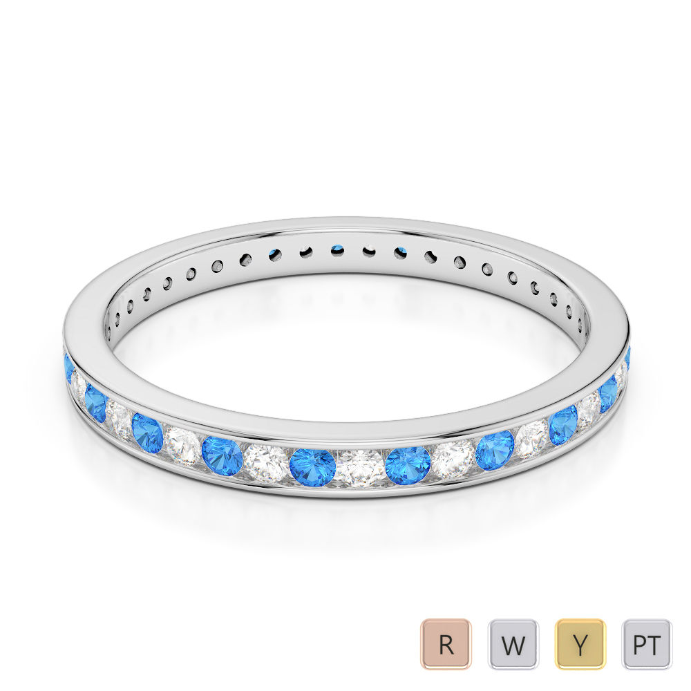2.5 MM Gold / Platinum Round Cut Blue Topaz and Diamond Full Eternity Ring AGDR-1086