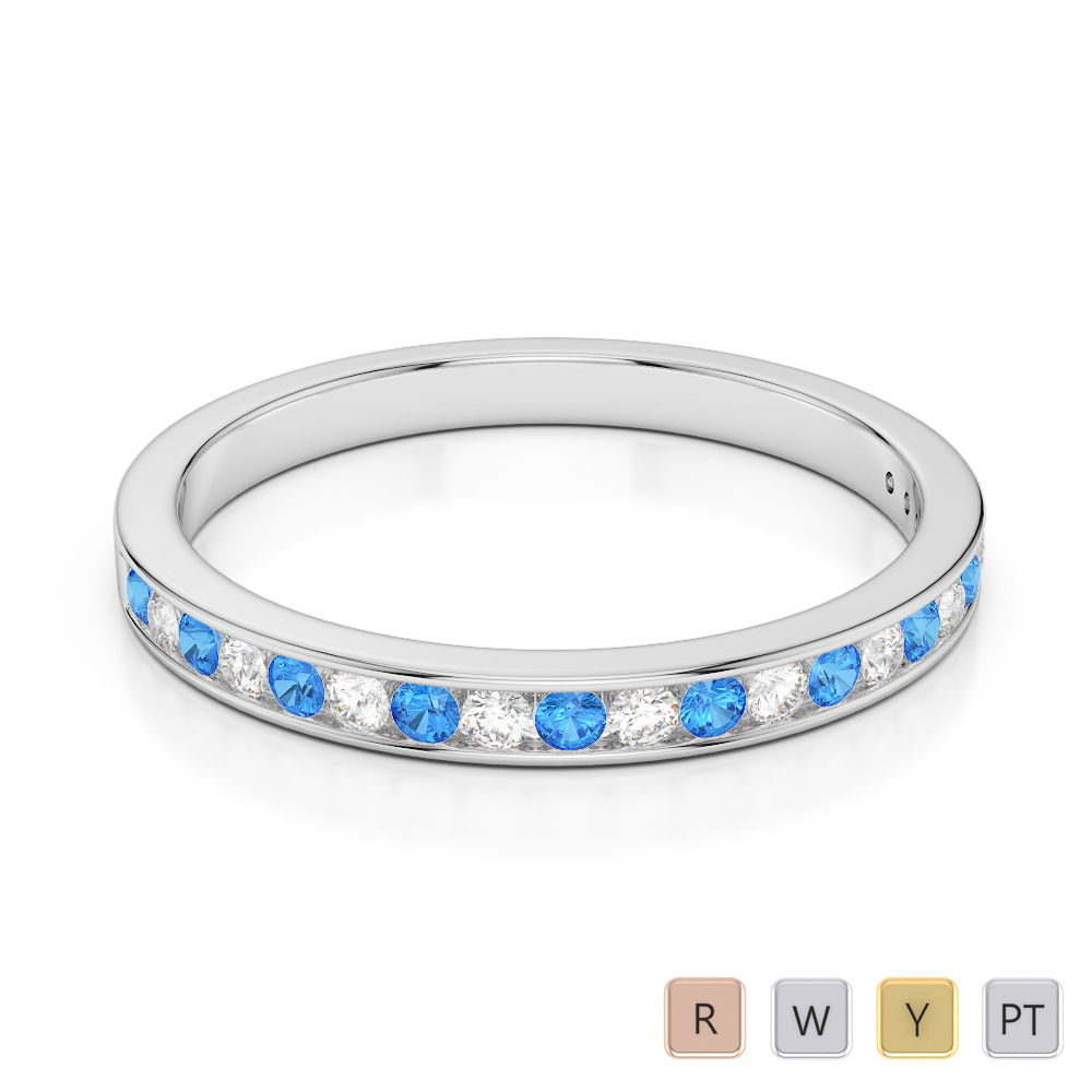 2.5 MM Gold / Platinum Round Cut Blue Topaz and Diamond Half Eternity Ring AGDR-1089