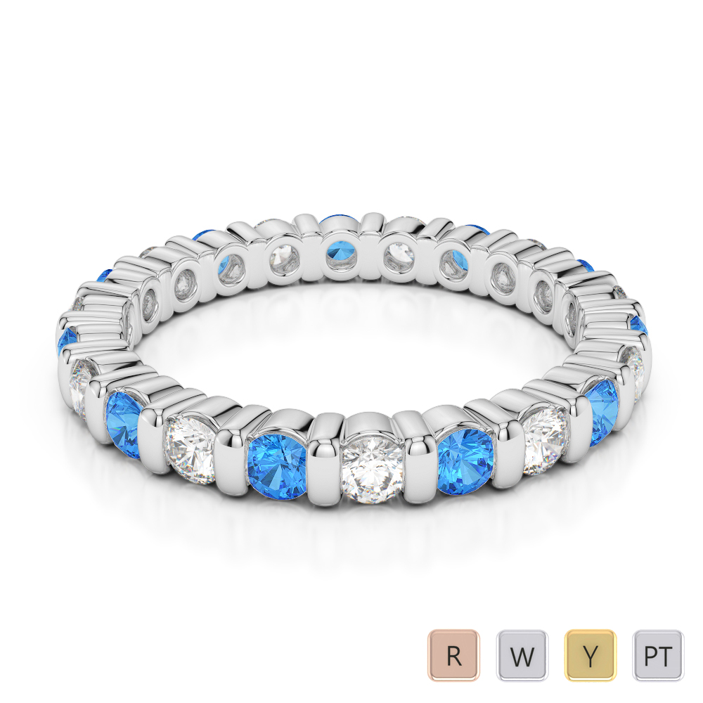 2.5 MM Gold / Platinum Round Cut Blue Topaz and Diamond Full Eternity Ring AGDR-1093