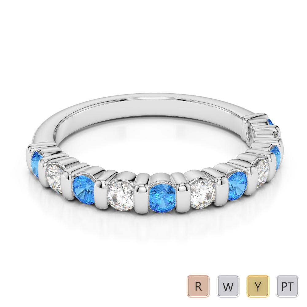 2.5 MM Gold / Platinum Round Cut Blue Topaz and Diamond Half Eternity Ring AGDR-1096