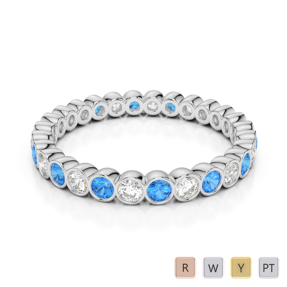 2.5 MM Gold / Platinum Round Cut Blue Topaz and Diamond Full Eternity Ring AGDR-1099