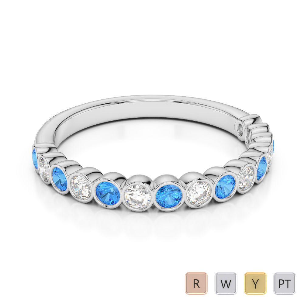 2.5 MM Gold / Platinum Round Cut Blue Topaz and Diamond Half Eternity Ring AGDR-1102