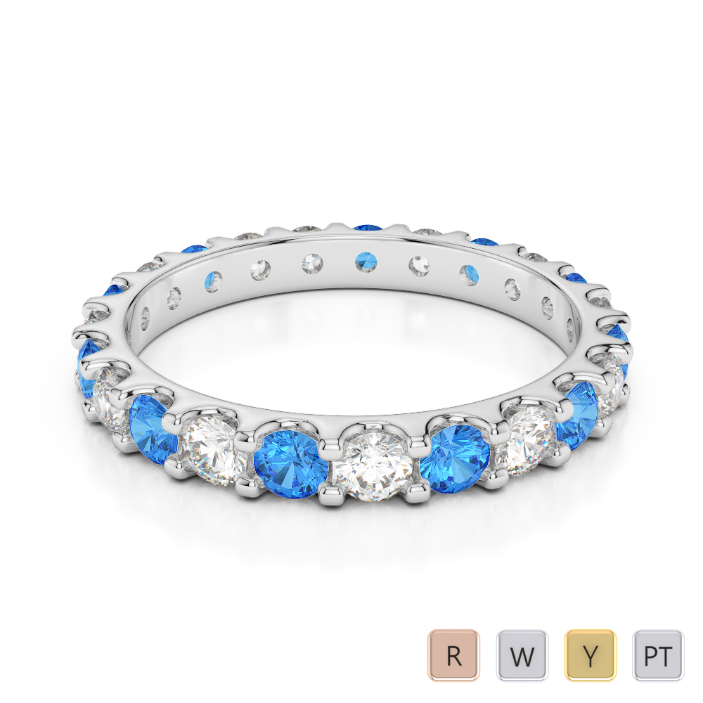 2.5 MM Gold / Platinum Round Cut Blue Topaz and Diamond Full Eternity Ring AGDR-1105