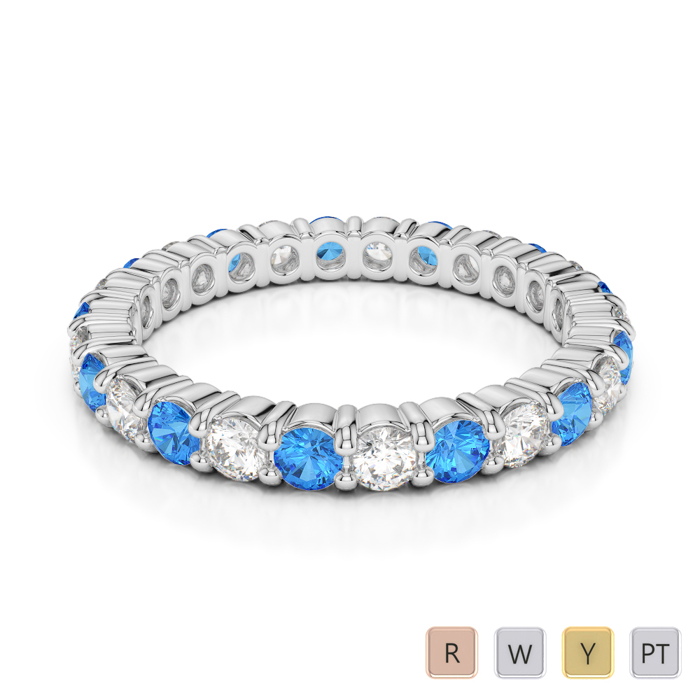 2.5 MM Gold / Platinum Round Cut Blue Topaz and Diamond Full Eternity Ring AGDR-1111