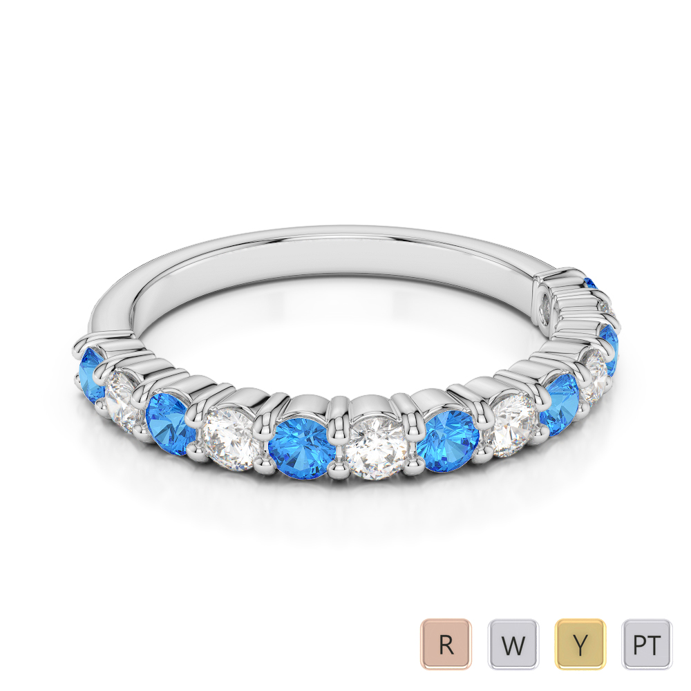 2.5 MM Gold / Platinum Round Cut Blue Topaz and Diamond Half Eternity Ring AGDR-1114