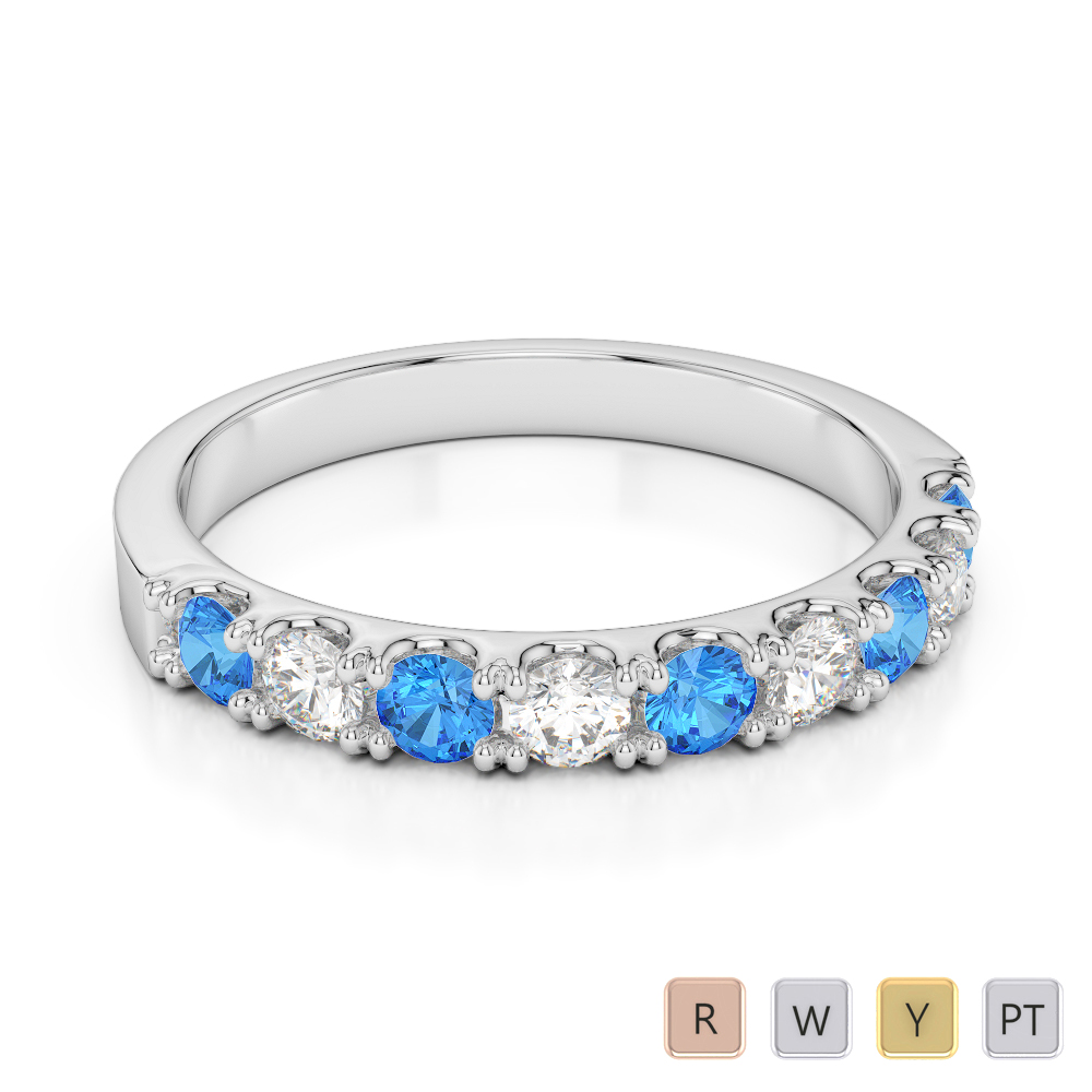 2.5 MM Gold / Platinum Round Cut Blue Topaz and Diamond Half Eternity Ring AGDR-1124