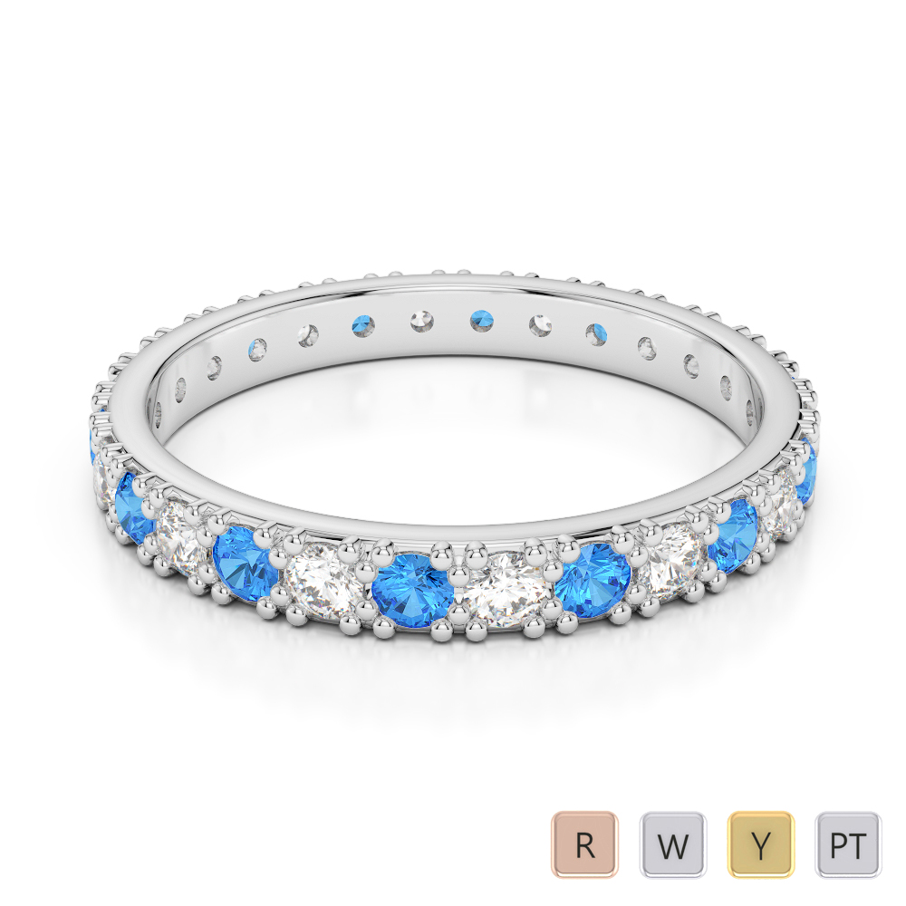 2.5 MM Gold / Platinum Round Cut Blue Topaz and Diamond Full Eternity Ring AGDR-1127