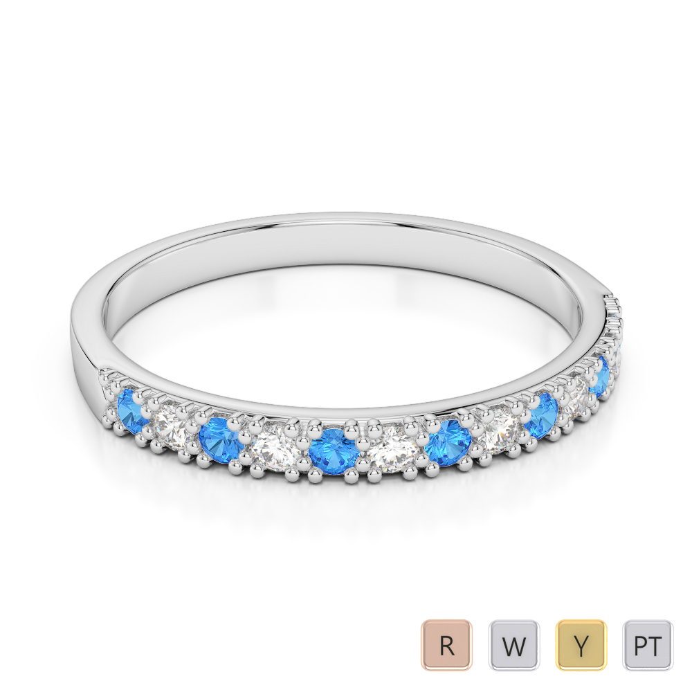 2.5 MM Gold / Platinum Round Cut Blue Topaz and Diamond Half Eternity Ring AGDR-1129