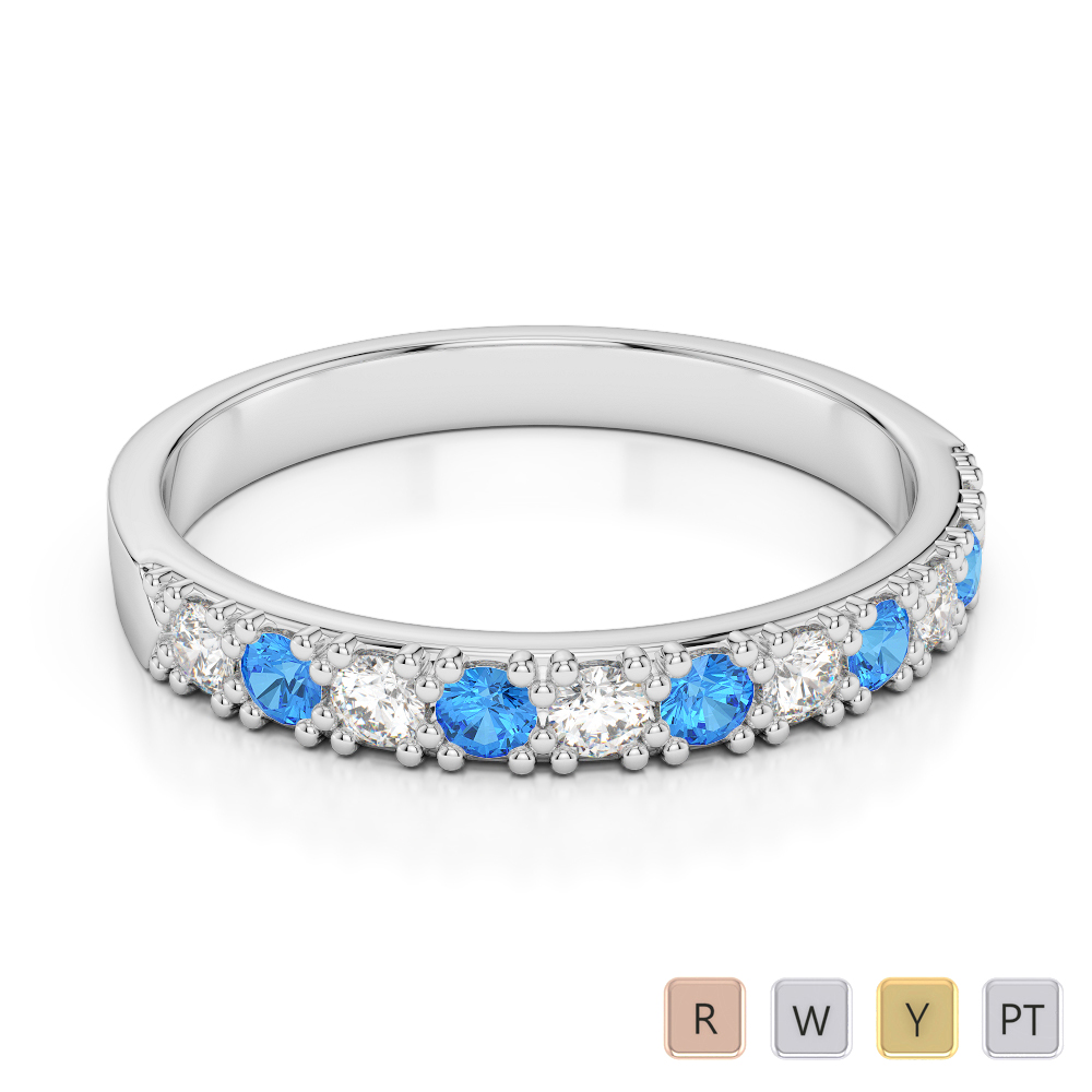 3 MM Gold / Platinum Round Cut Blue Topaz and Diamond Half Eternity Ring AGDR-1130