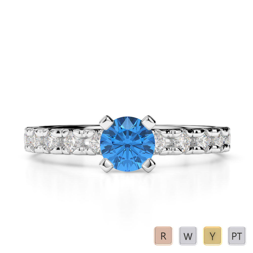 Gold / Platinum Round Cut Blue Topaz and Diamond Engagement Ring AGDR-1171