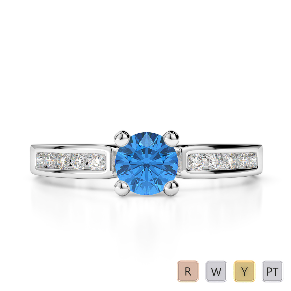 Gold / Platinum Round Cut Blue Topaz and Diamond Engagement Ring AGDR-1184