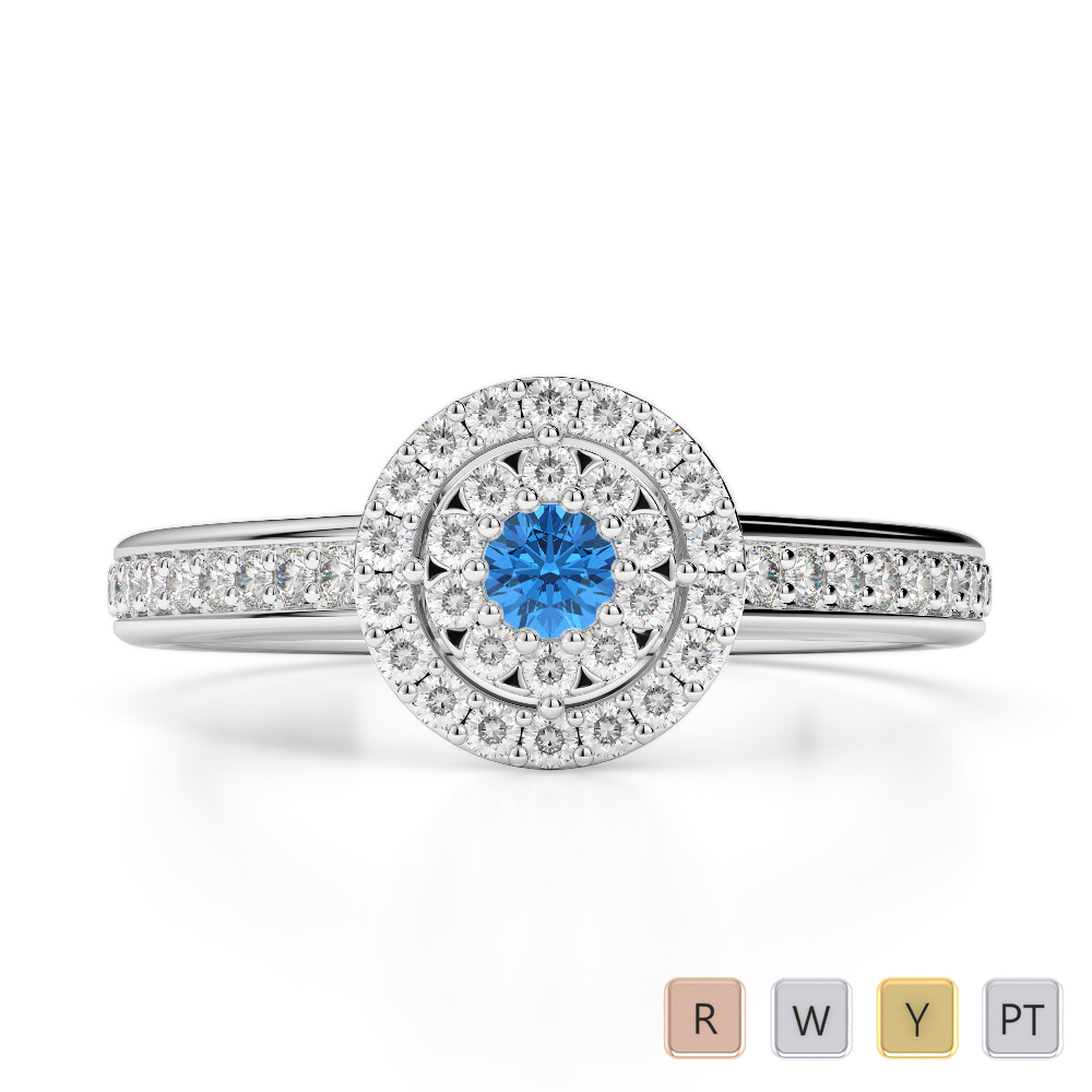 Gold / Platinum Round Cut Blue Topaz and Diamond Engagement Ring AGDR-1188