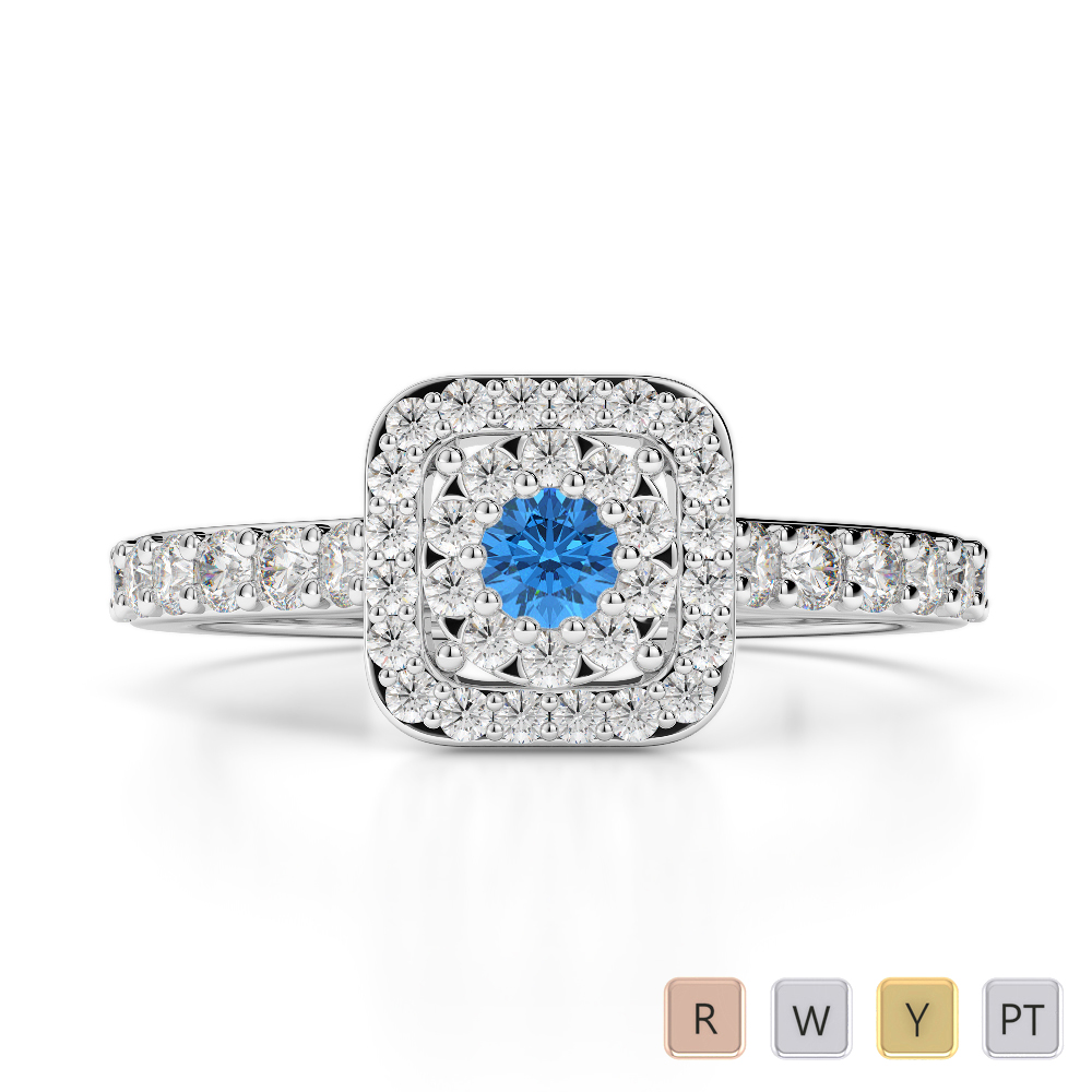 Gold / Platinum Round Cut Blue Topaz and Diamond Engagement Ring AGDR-1189