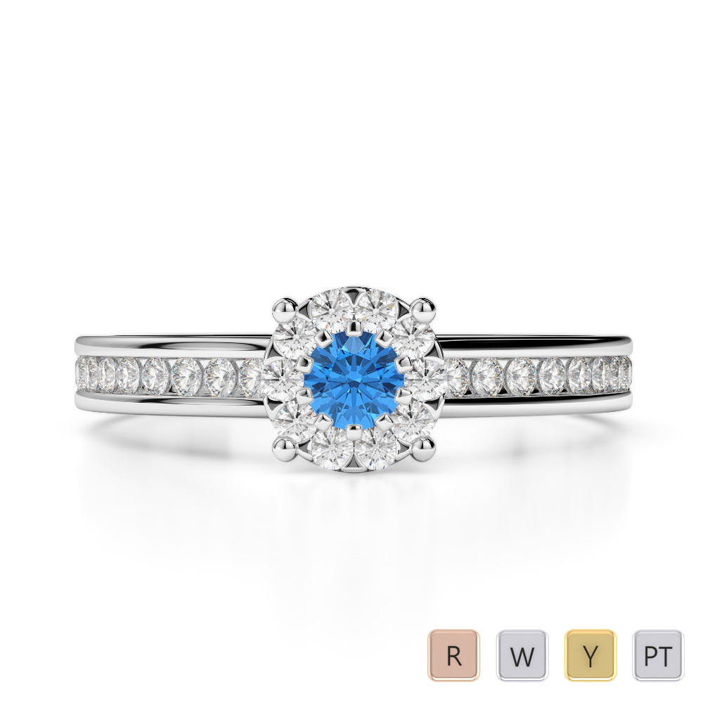 Gold / Platinum Round Cut Blue Topaz and Diamond Engagement Ring AGDR-1190