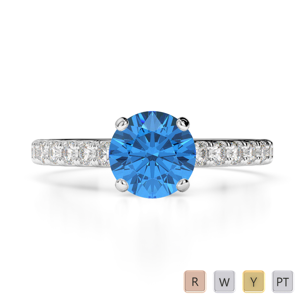 Gold / Platinum Round Cut Blue Topaz and Diamond Engagement Ring AGDR-1201