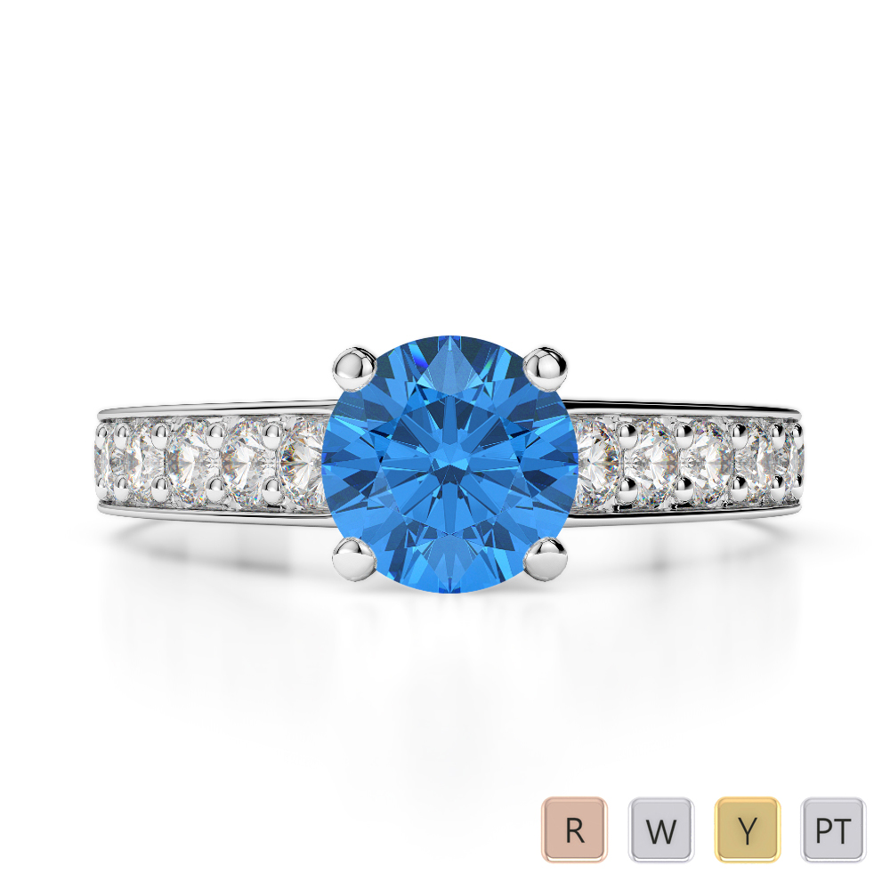 Gold / Platinum Round Cut Blue Topaz and Diamond Engagement Ring AGDR-1202