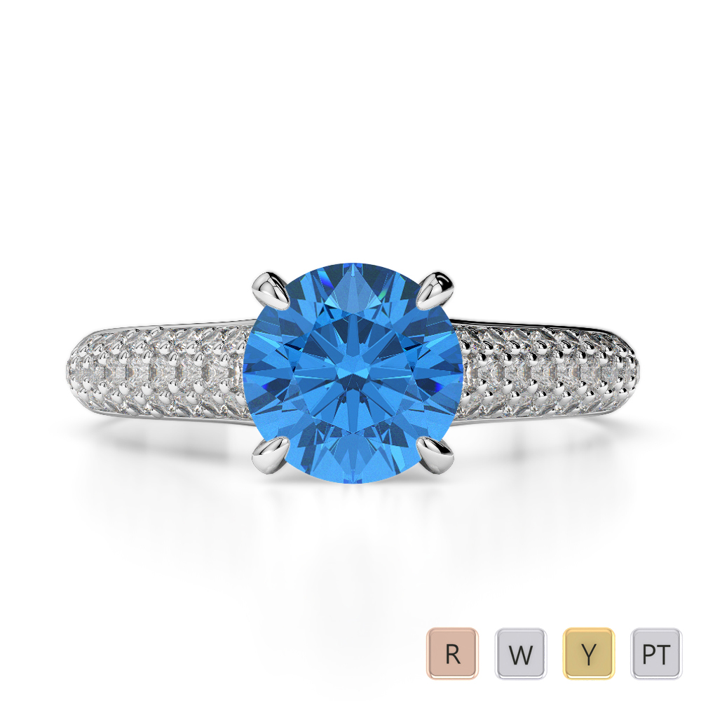Gold / Platinum Round Cut Blue Topaz and Diamond Engagement Ring AGDR-1203