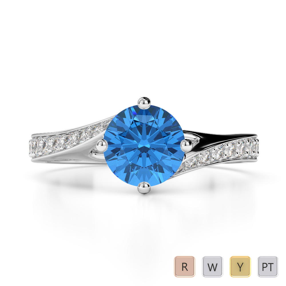 Gold / Platinum Round Cut Blue Topaz and Diamond Engagement Ring AGDR-1207