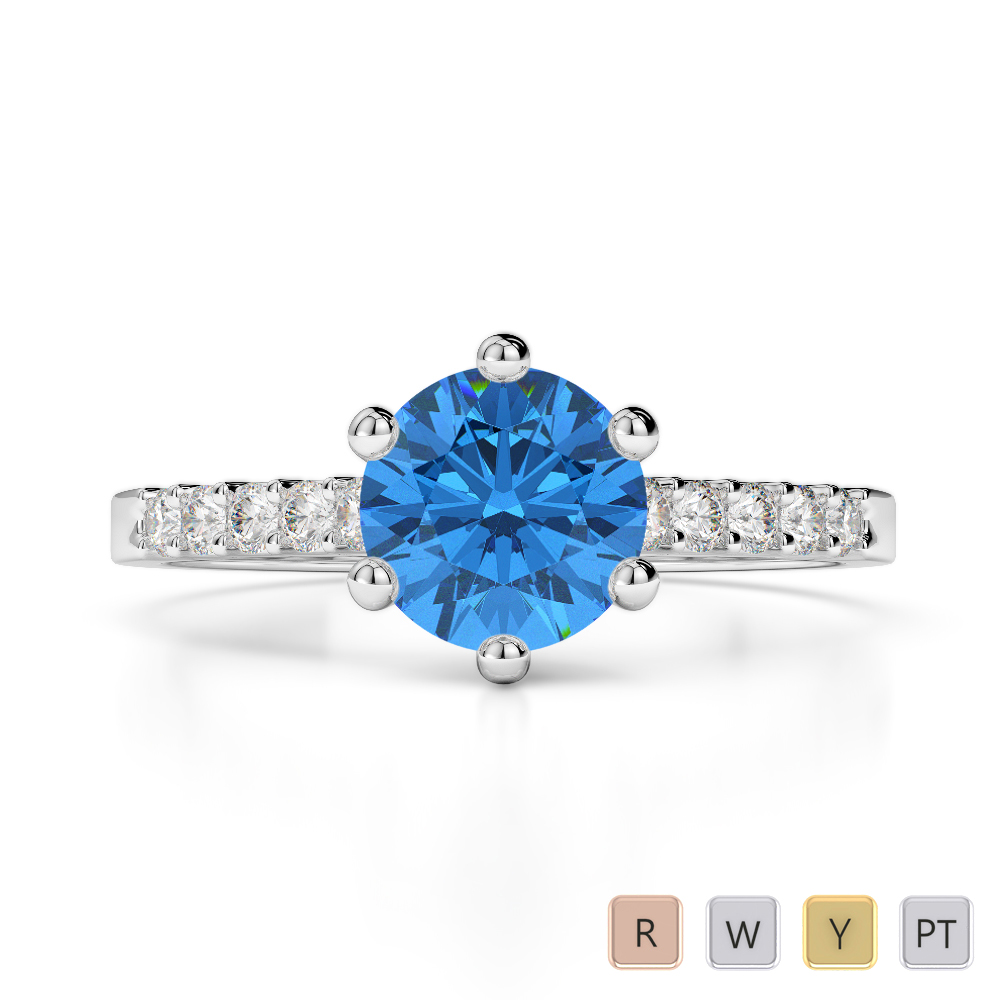 Gold / Platinum Round Cut Blue Topaz and Diamond Engagement Ring AGDR-1208