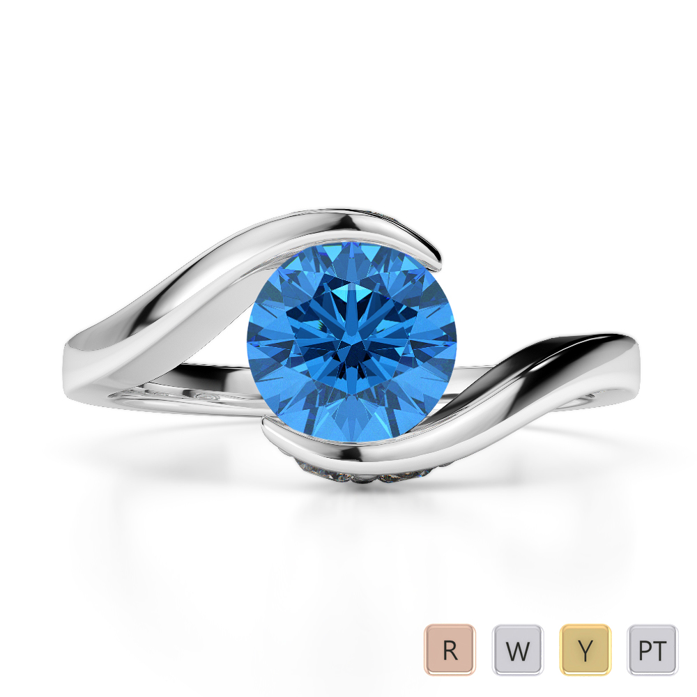 Gold / Platinum Round Cut Blue Topaz and Diamond Engagement Ring AGDR-1209