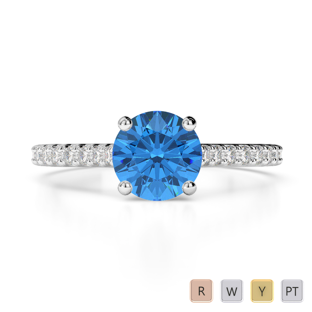 Gold / Platinum Round Cut Blue Topaz and Diamond Engagement Ring AGDR-1213