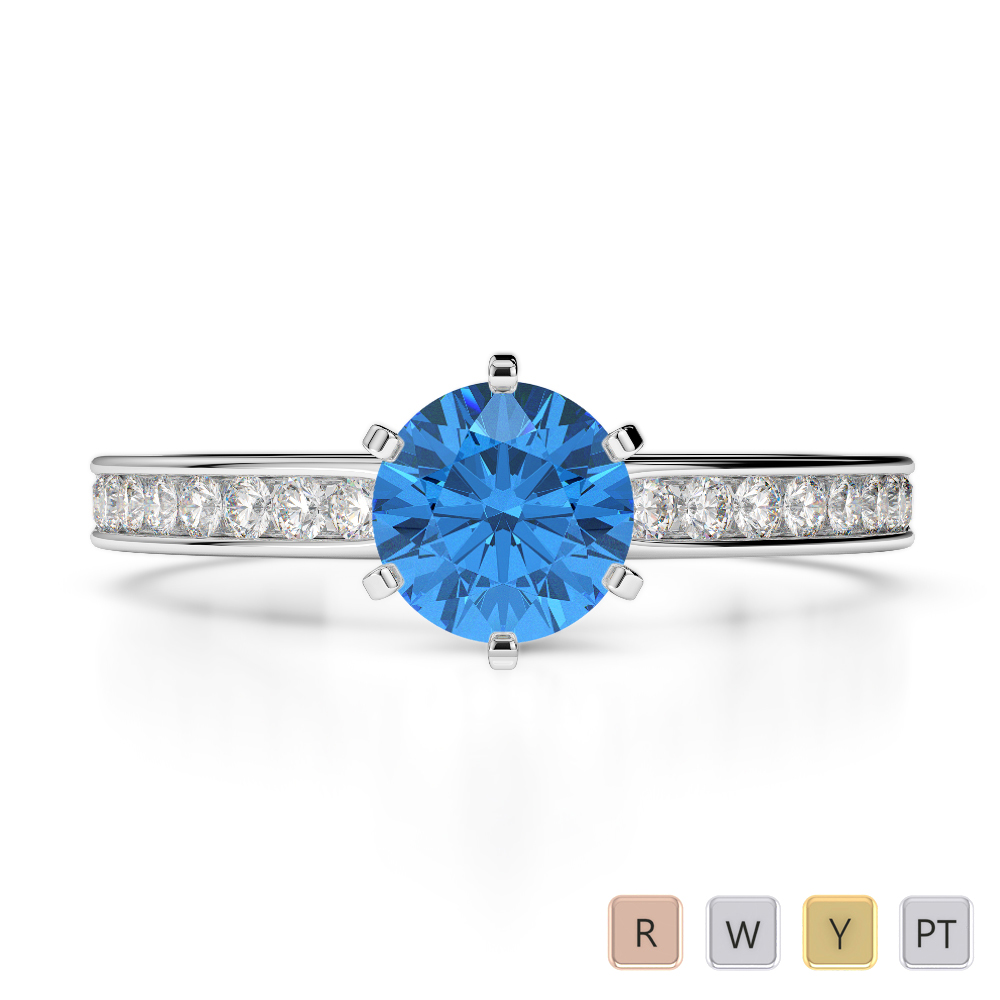 Gold / Platinum Round Cut Blue Topaz and Diamond Engagement Ring AGDR-1214