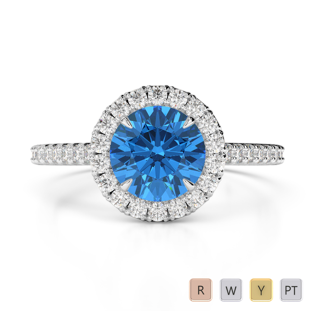 Gold / Platinum Round Cut Blue Topaz and Diamond Engagement Ring AGDR-1215