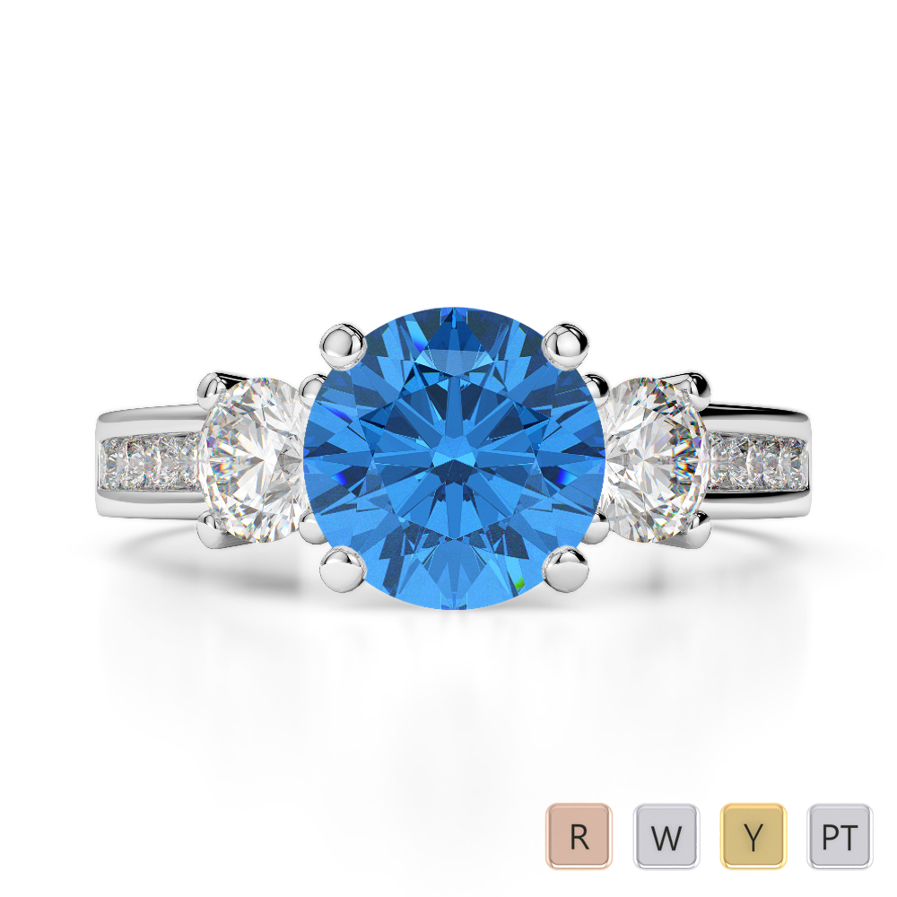 Gold / Platinum Round Cut Blue Topaz and Diamond Engagement Ring AGDR-1218