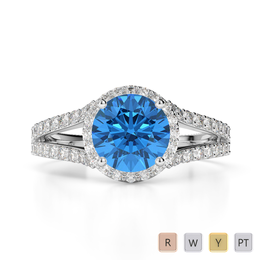 Gold / Platinum Round Cut Blue Topaz and Diamond Engagement Ring AGDR-1220