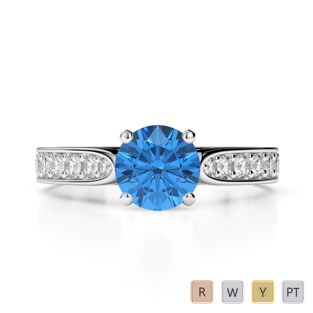 Gold / Platinum Round Cut Blue Topaz and Diamond Engagement Ring AGDR-1221