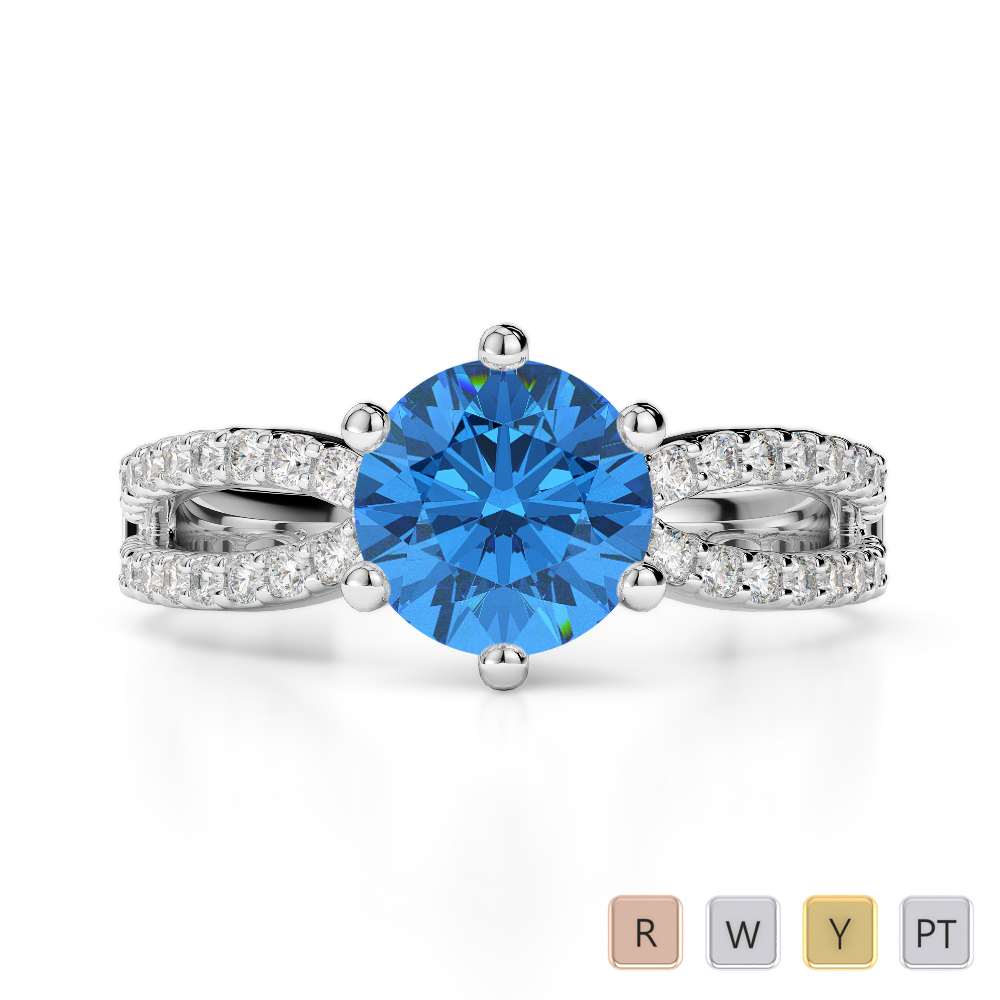Gold / Platinum Round Cut Blue Topaz and Diamond Engagement Ring AGDR-1223