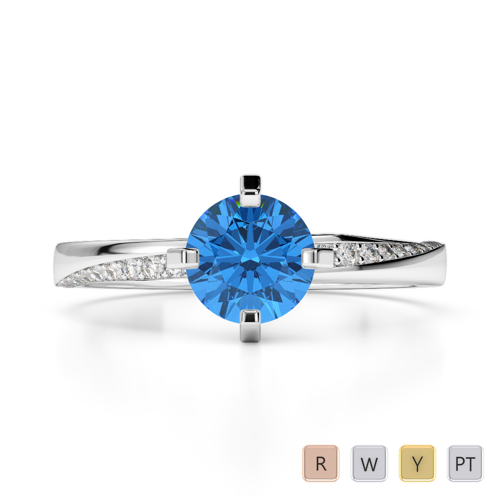 Gold / Platinum Round Cut Blue Topaz and Diamond Engagement Ring AGDR-2002