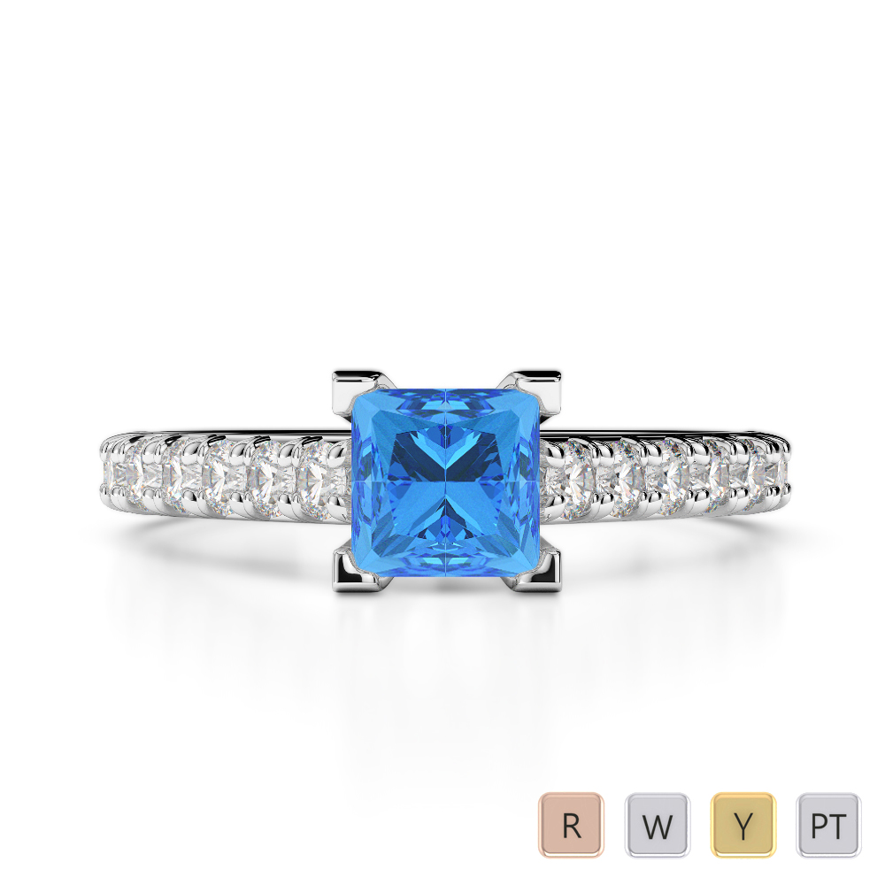 Gold / Platinum Round and Princess Cut Blue Topaz and Diamond Engagement Ring AGDR-2008
