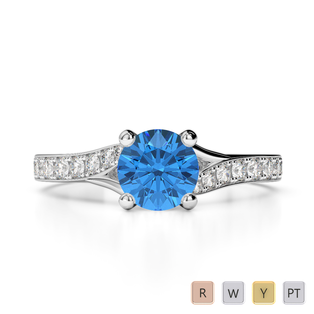 Gold / Platinum Round Cut Blue Topaz and Diamond Engagement Ring AGDR-2012