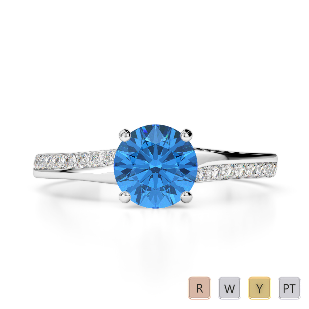 Gold / Platinum Round Cut Blue Topaz and Diamond Engagement Ring AGDR-2016