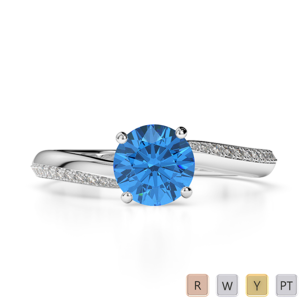Gold / Platinum Round Cut Blue Topaz and Diamond Engagement Ring AGDR-2018