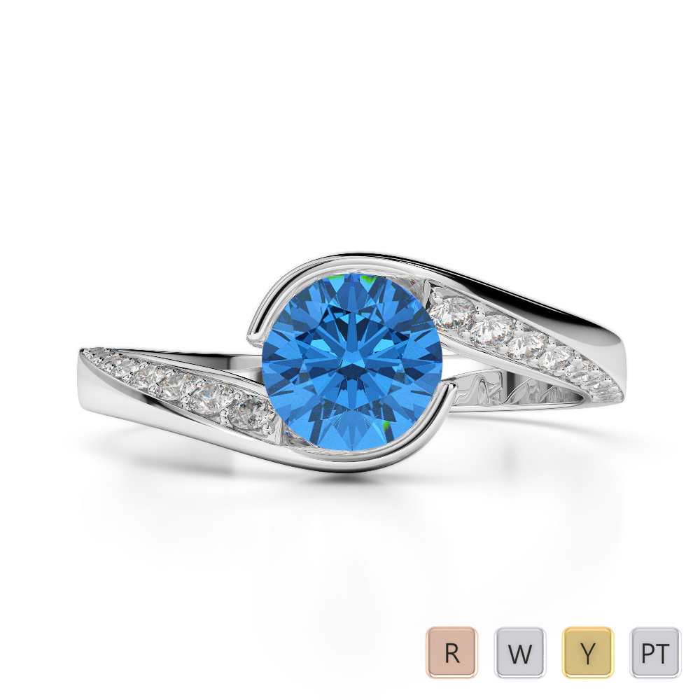 Gold / Platinum Round Cut Blue Topaz and Diamond Engagement Ring AGDR-2020