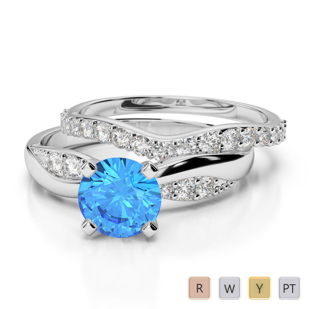 Gold / Platinum Round cut Blue Topaz and Diamond Bridal Set Ring AGDR-2023