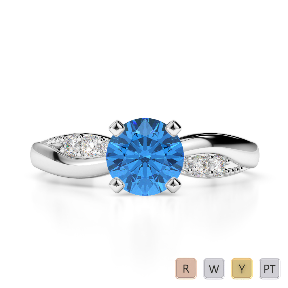 Gold / Platinum Round Cut Blue Topaz and Diamond Engagement Ring AGDR-2024