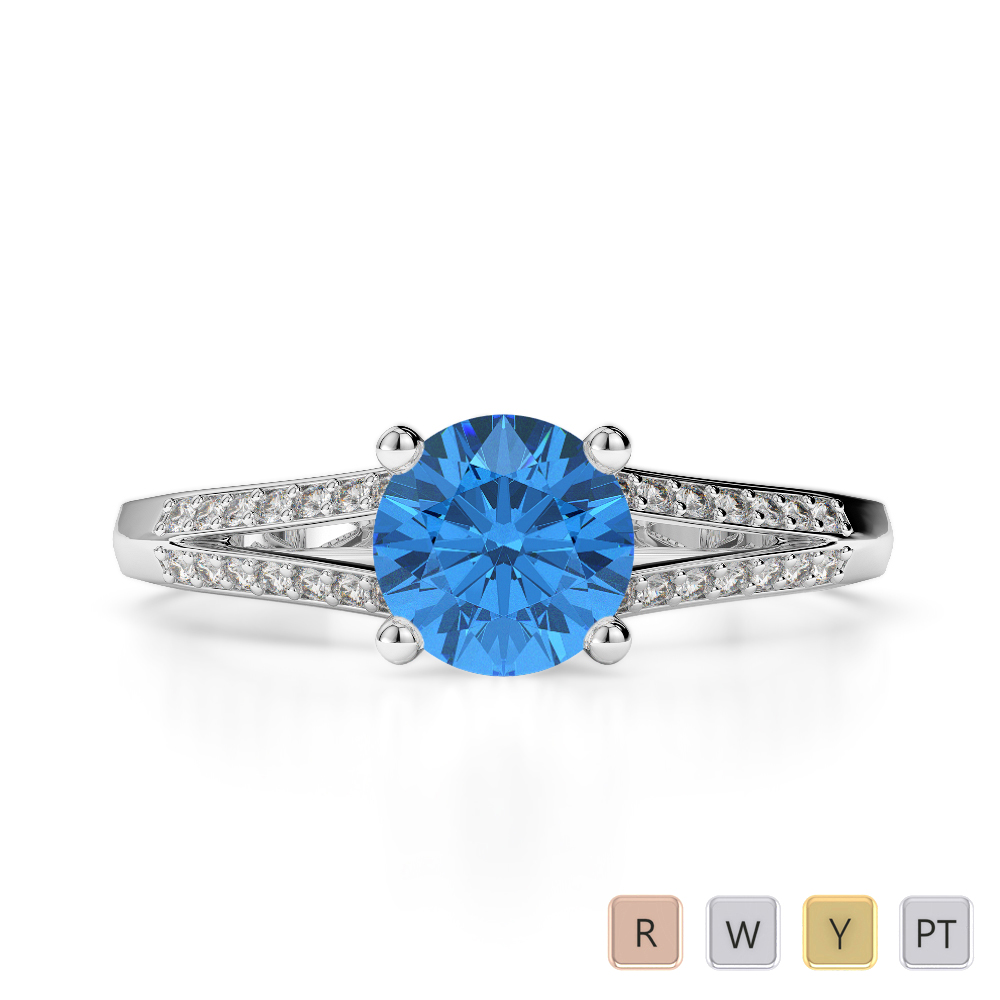 Gold / Platinum Round Cut Blue Topaz and Diamond Engagement Ring AGDR-2038