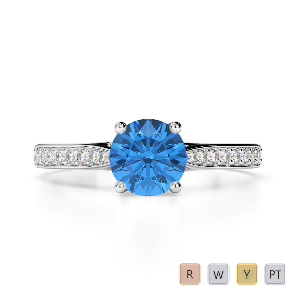 Gold / Platinum Round Cut Blue Topaz and Diamond Engagement Ring AGDR-2054