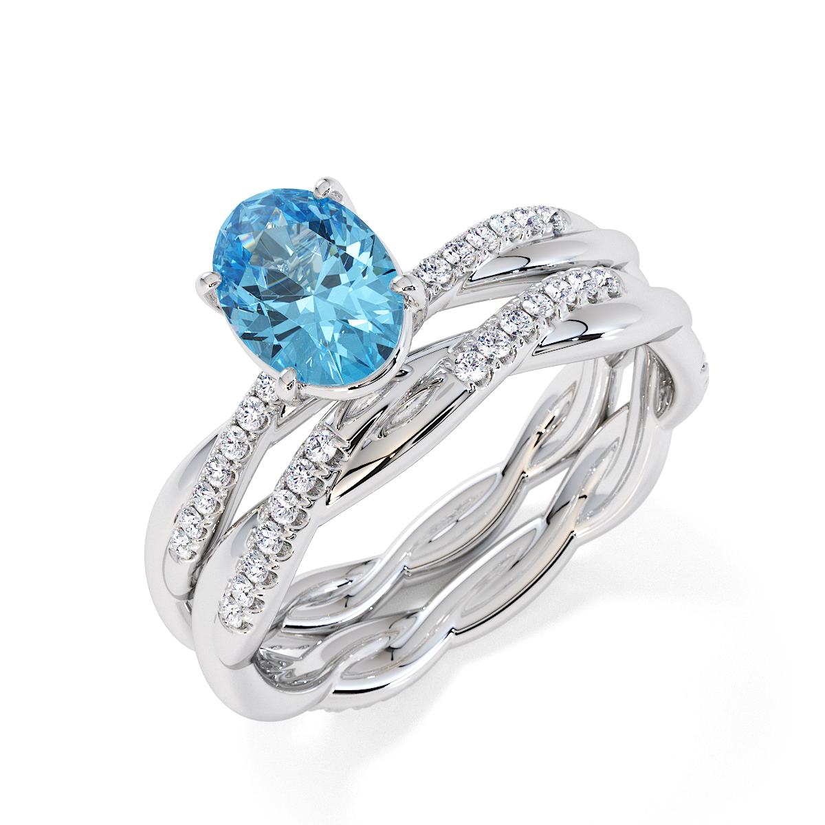 Gold / Platinum Blue Topaz and Diamond Engagement Ring RZ3386