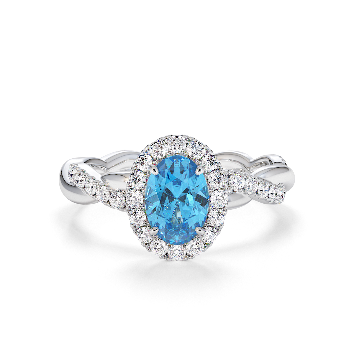 Gold / Platinum Blue Topaz and Diamond Engagement Ring RZ3456