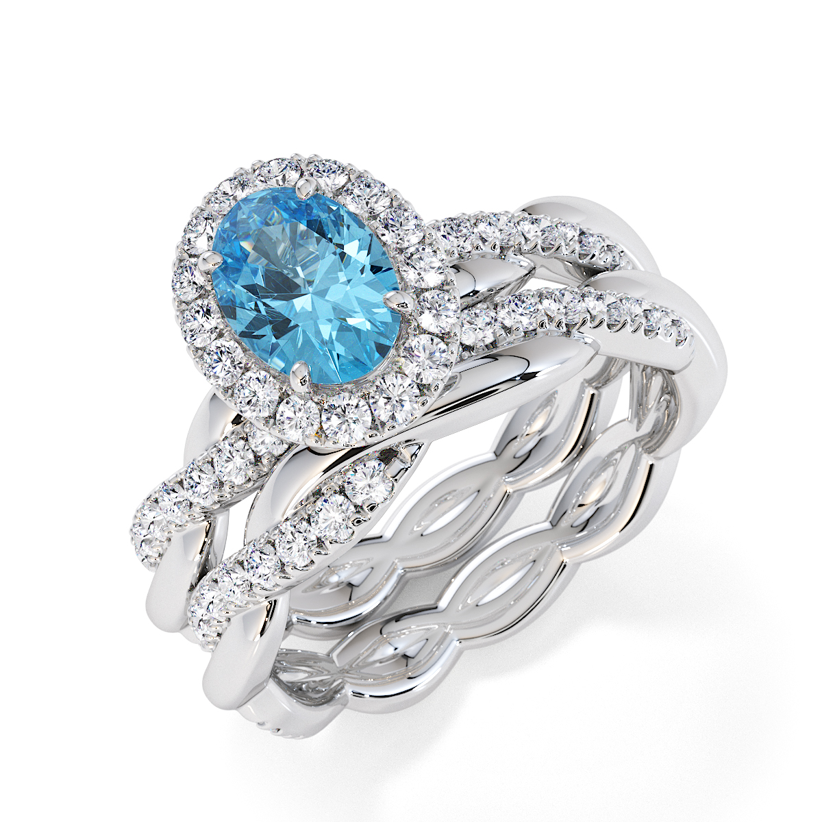 Gold / Platinum Blue Topaz and Diamond Engagement Ring RZ3456