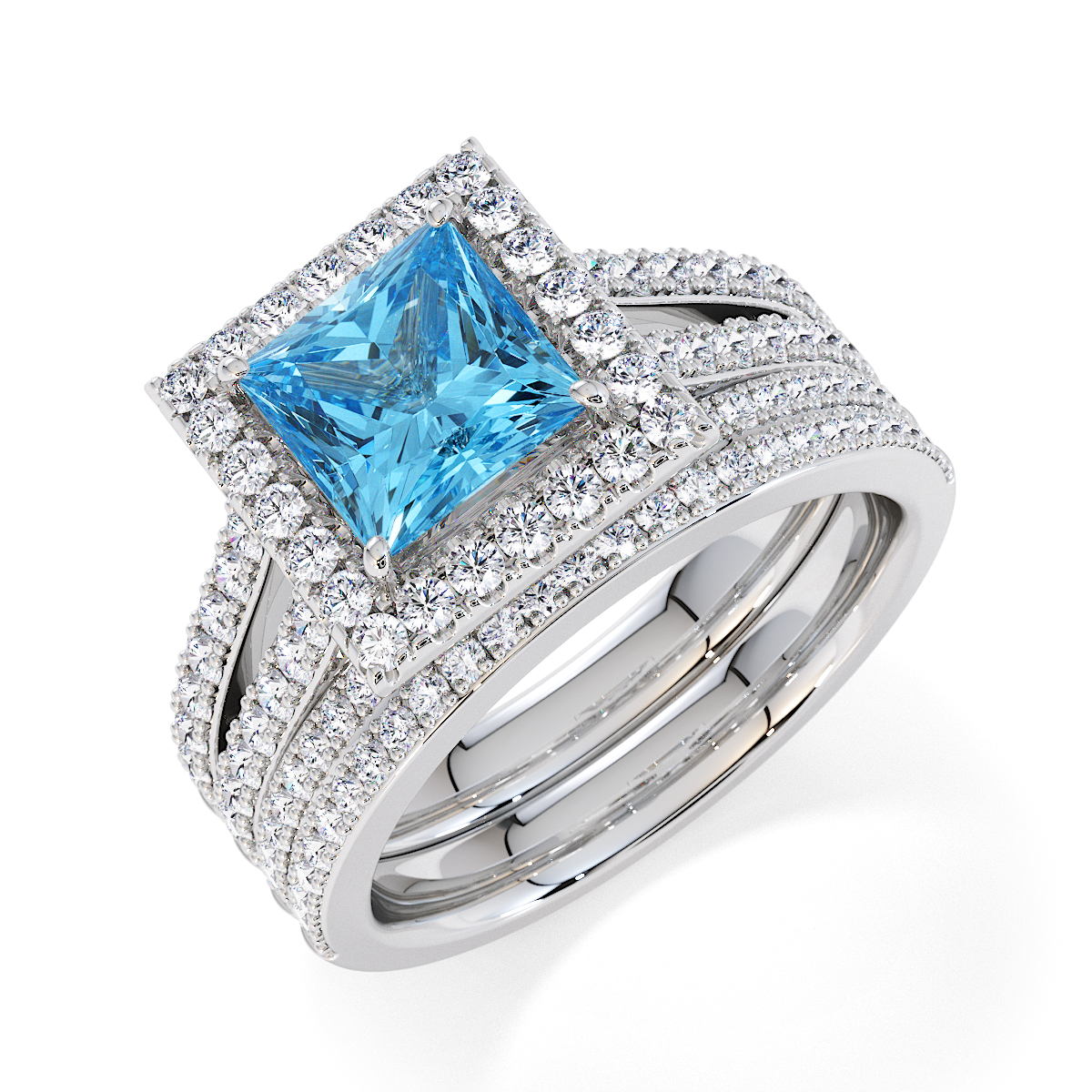 Gold / Platinum Blue Topaz and Diamond Engagement Ring RZ3462