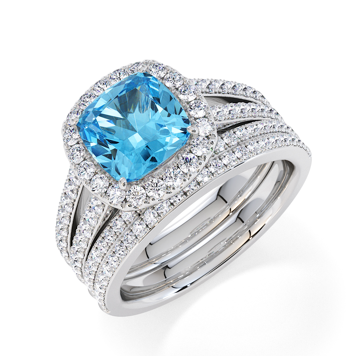 Gold / Platinum Blue Topaz and Diamond Engagement Ring RZ3464