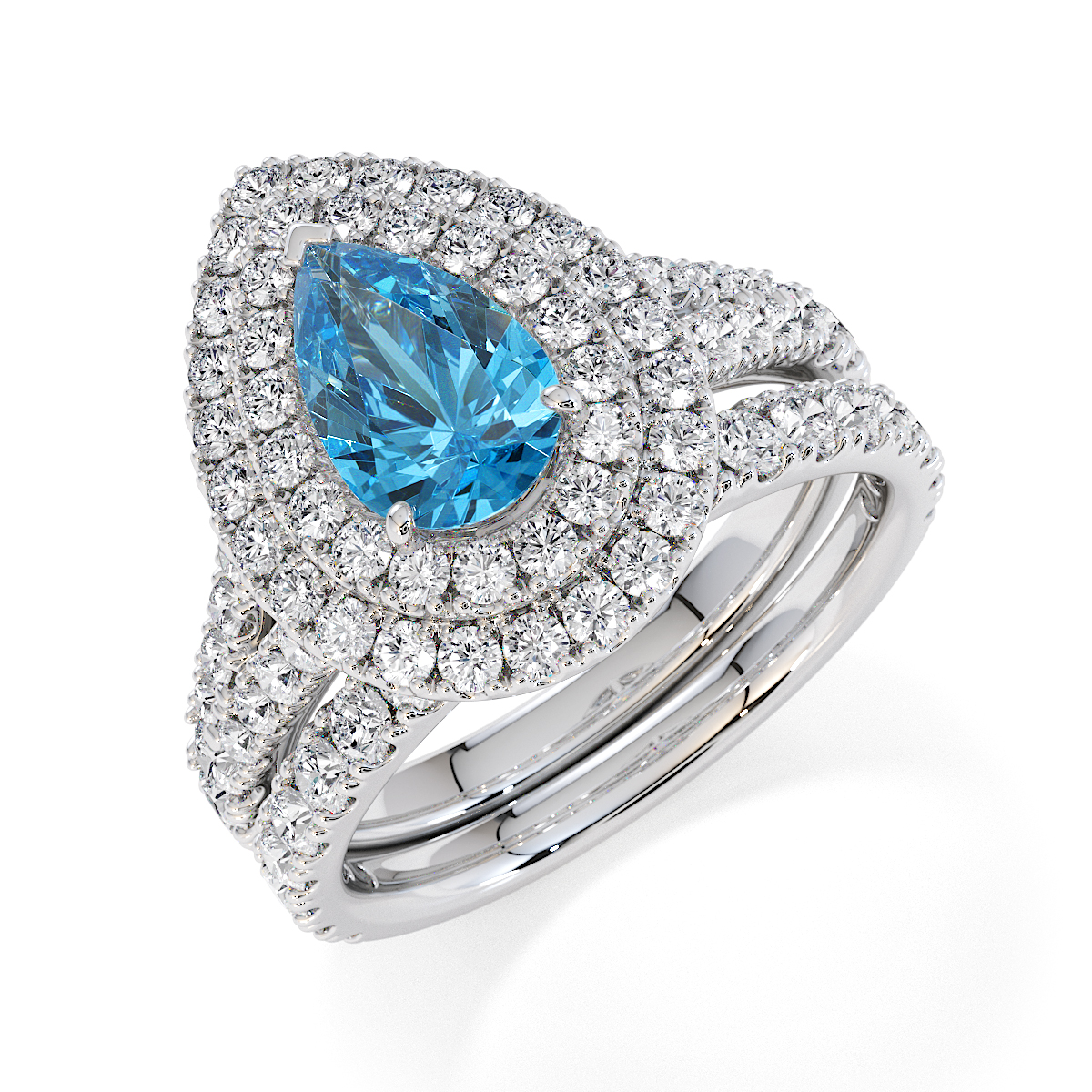 Gold / Platinum Blue Topaz and Diamond Engagement Ring RZ3473